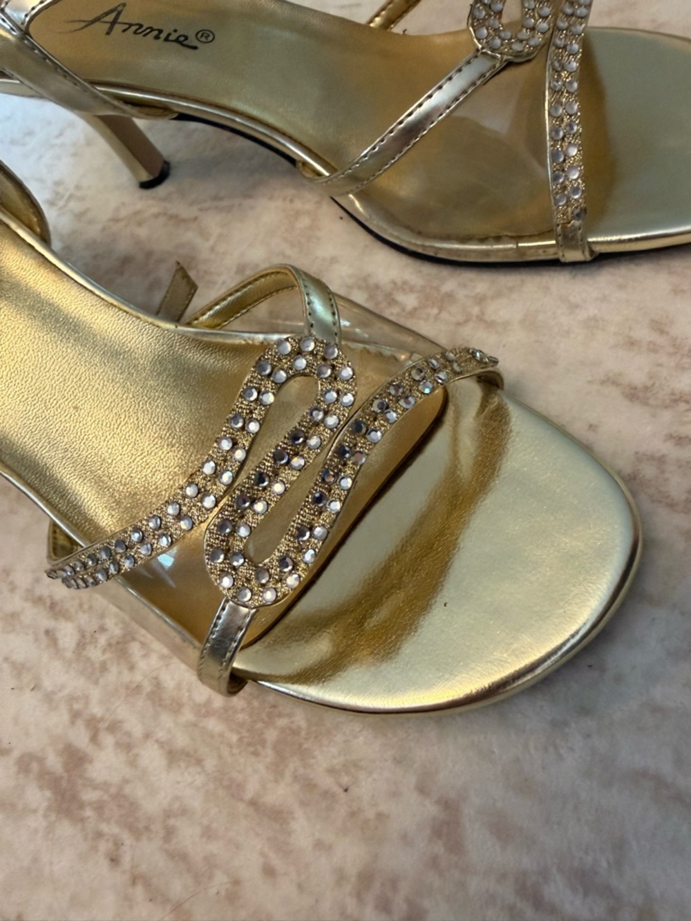 Annie Gold Rhinestone Open-Toe Slingback Heels - Picture 7 of 7
